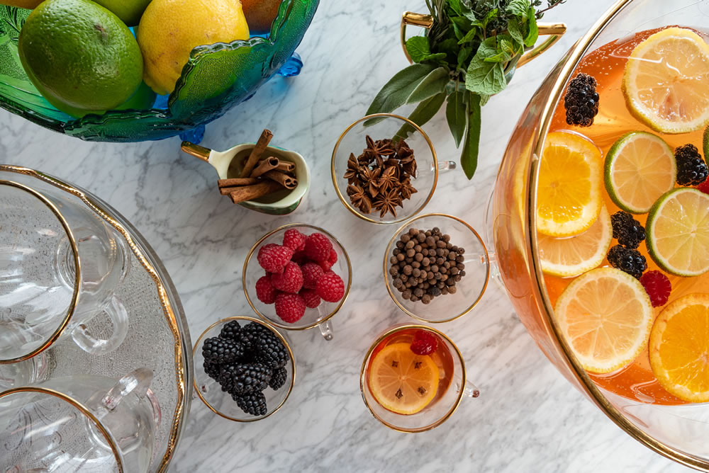 punch bowl with berries